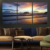 36714356-MGV-CV-36X24-Beach Sunset Wall Art Canvas Print, Framed Ocean Waves Art Picture Print, Tropical Seascape Perfect Coastal Serenity Decor Artwork