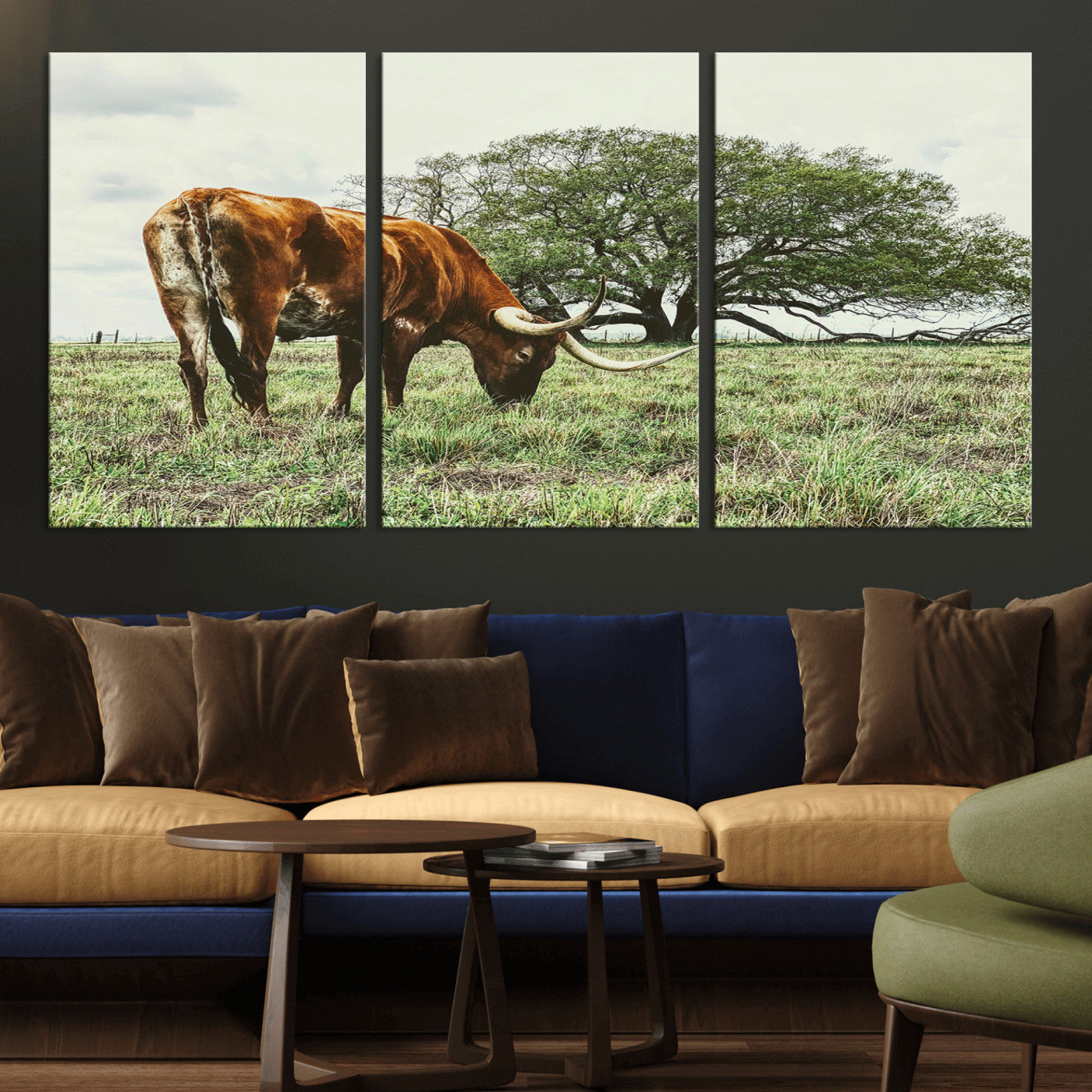 91866234-MGV-CV-36X24-Texas Longhorn Wall Art Canvas Print, Framed Rustic Ranch Art Picture Print, Western Cattle Perfect Rustic Farmhouse Decor Artwork