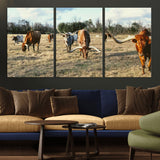 39144651-MGV-CV-36X24-Texas Longhorns Wall Art Canvas Print, Framed Rustic Farm Scene Art Picture Print, Western Cattle Perfect Rustic Farmhouse Decor