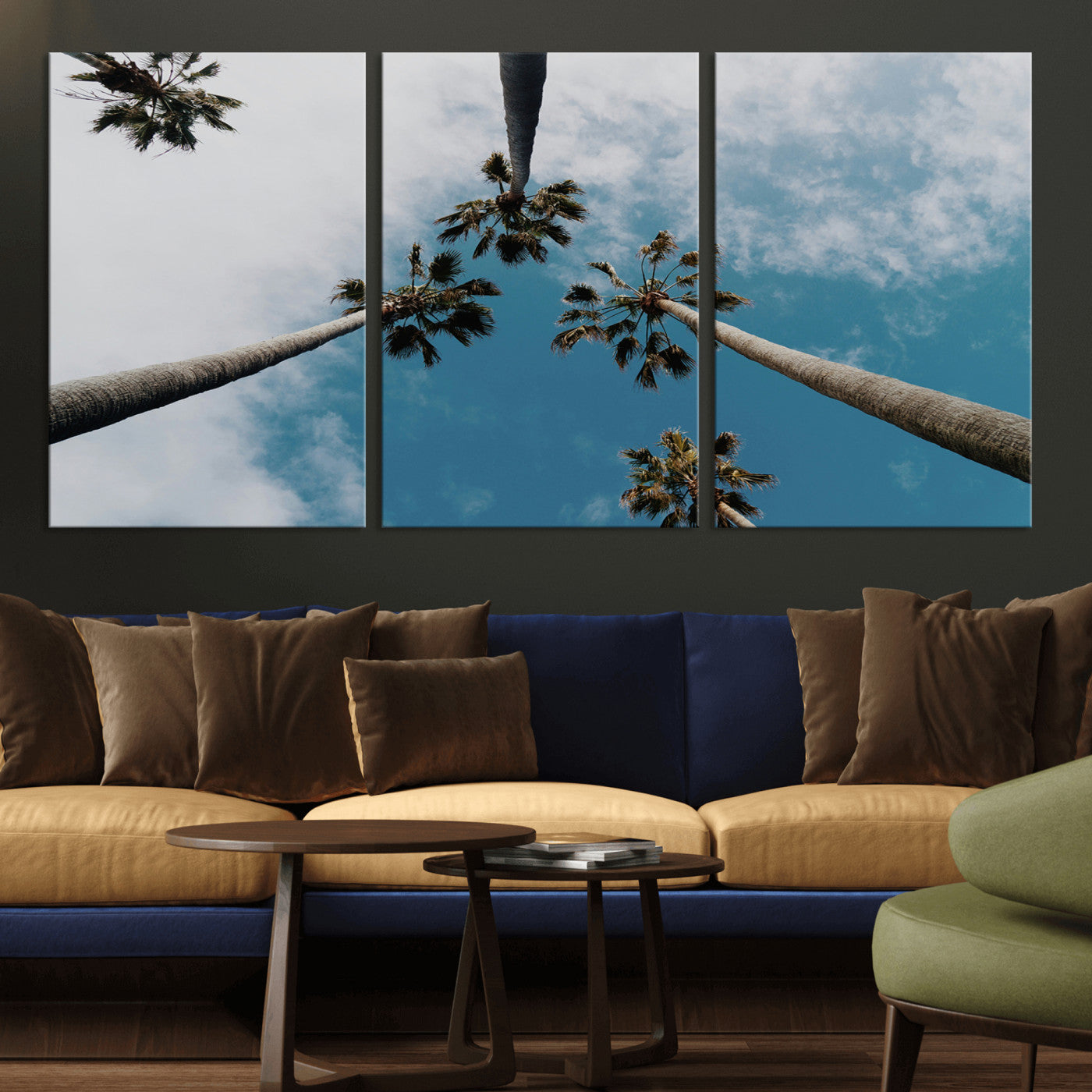 45236398-MGV-CV-36X24-Tropical Palm Trees Wall Art Canvas Print, Framed California Sky Art Picture Print, Minimalist Nature Perfect Coastal Minimalist