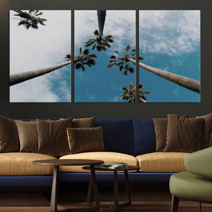 45236398-MGV-CV-36X24-Tropical Palm Trees Wall Art Canvas Print, Framed California Sky Art Picture Print, Minimalist Nature Perfect Coastal Minimalist