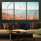 36108696-MGV-CV-60X30-3P-Coastal Grass Wall Art – Serene Ocean View Canvas Print, Beach Nature Photography Decor for Living Room, Bedroom, Office or Modern