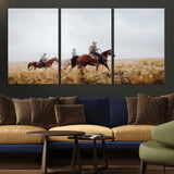 94723307-MGV-CV-36X24-Western Cowboys Wall Art Canvas Print, Framed Rustic Prairie Art Picture Print, Horseback Riding Perfect Rustic Western Decor