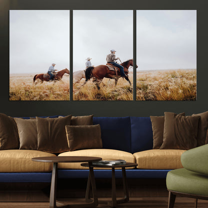 94723307-MGV-CV-36X24-Western Cowboys Wall Art Canvas Print, Framed Rustic Prairie Art Picture Print, Horseback Riding Perfect Rustic Western Decor
