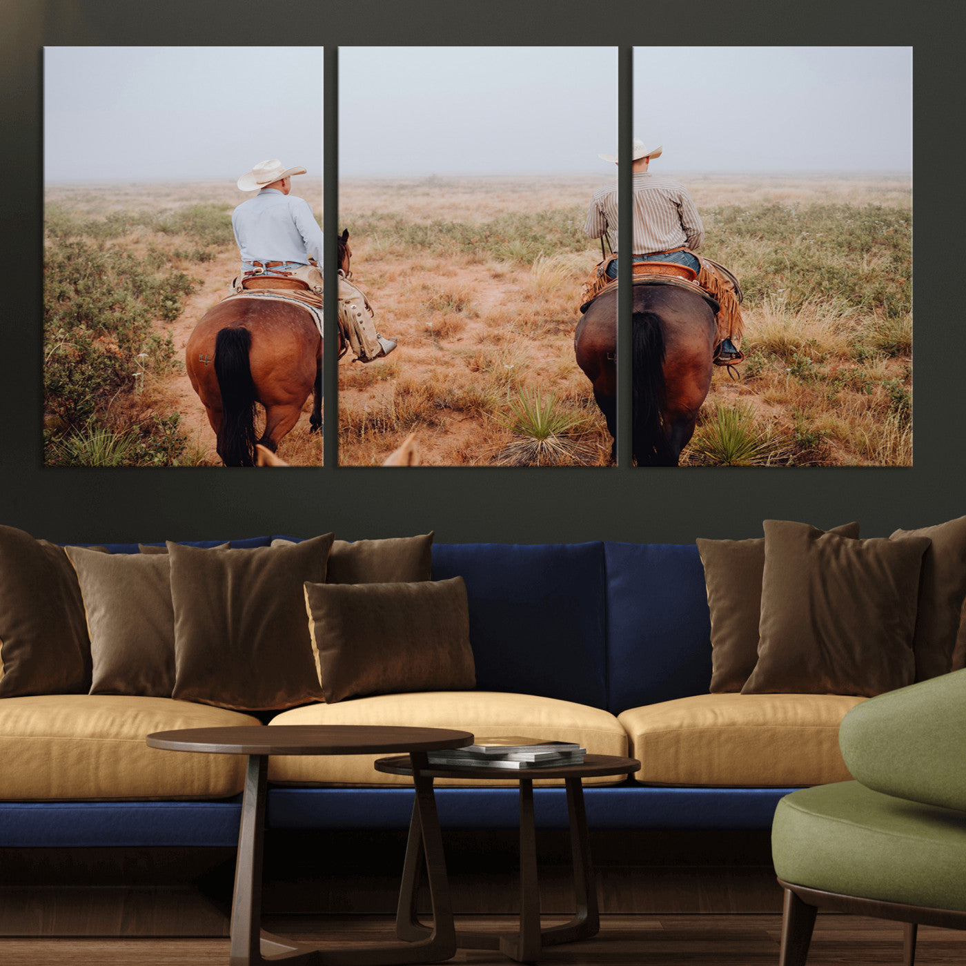 54943176-MGV-CV-36X24-Cowboy Wall Art Wall Art Canvas Print, Framed Western Canvas Art Picture Print, Rustic Ranch Scene Perfect Rustic Western Decor