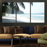 18311030-MGV-CV-36X24-Tropical Beach Wall Art Canvas Print, Framed Serene Ocean Art Picture Print, Palm Tree Shadows Perfect Tropical Coastal Decor