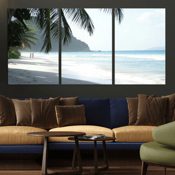 18311030-MGV-CV-36X24-Tropical Beach Wall Art Canvas Print, Framed Serene Ocean Art Picture Print, Palm Tree Shadows Perfect Tropical Coastal Decor