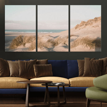 28064037-MGV-CV-36X24-Minimalist Seascape Wall Art Canvas Print, Framed Neutral Beach Print Art Picture Print, Sand Dune Photography Perfect