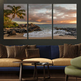 55108220-MGV-CV-36X24-Tropical Beach Wall Art Canvas Print, Framed Hawaiian Sunset Art Picture Print, Ocean Waves Perfect Coastal Tropical Decor Artwork
