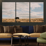 22754563-MGV-CV-36X24-Earthy Tones Wall Art Canvas Print, Framed Rustic Nature Art Picture Print, Solitary Buffalo Perfect Western Minimalist Decor