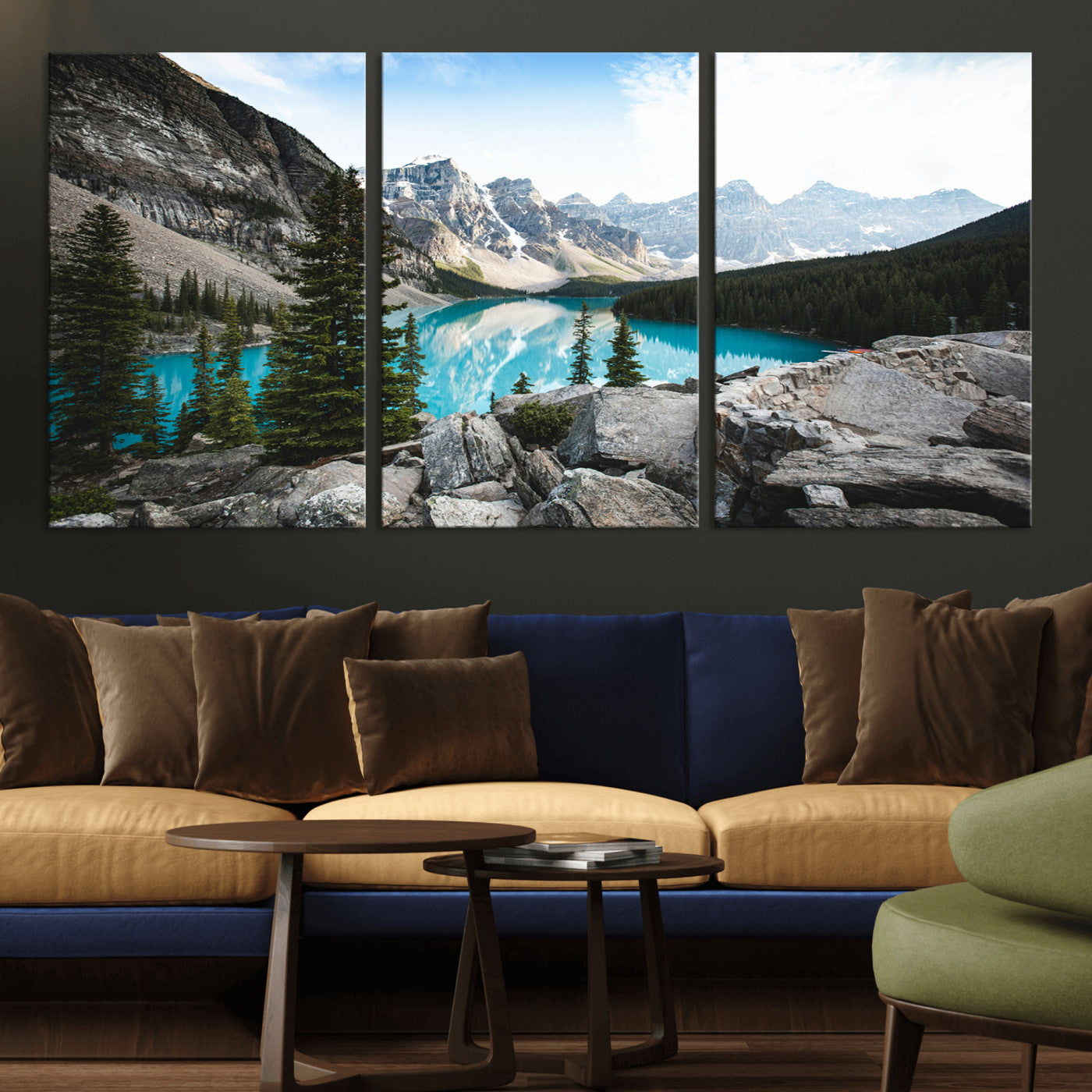 98014896-MGV-CV-36X24-Canadian Rockies Wall Art Canvas Print, Framed Mountain Landscape Art Picture Print, Turquoise Water Perfect Scandinavian