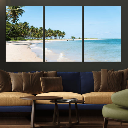 37858872-MGV-CV-36X24-Palm Tree Coast Wall Art Canvas Print, Framed Island Getaway Art Picture Print, Crystal Blue Water Perfect Tropical Coastal Decor