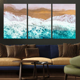 26870666-MGV-CV-36X24-Aerial Beach Wall Art Canvas Print, Framed Ocean Waves Art Picture Print, Coastal Landscape Perfect Coastal Minimalist Decor