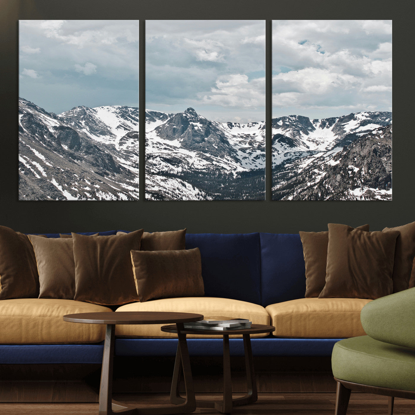94074619-MGV-CV-36X24-Snowy Peaks Wall Art Canvas Print, Framed Alpine Wilderness Art Picture Print, Mountain Escape Perfect Winter Serenity Decor