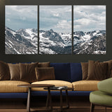 94074619-MGV-CV-36X24-Snowy Peaks Wall Art Canvas Print, Framed Alpine Wilderness Art Picture Print, Mountain Escape Perfect Winter Serenity Decor