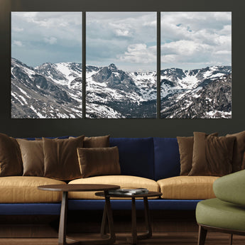 94074619-MGV-CV-36X24-Snowy Peaks Wall Art Canvas Print, Framed Alpine Wilderness Art Picture Print, Mountain Escape Perfect Winter Serenity Decor