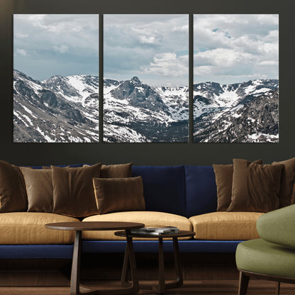 94074619-MGV-CV-36X24-Snowy Peaks Wall Art Canvas Print, Framed Alpine Wilderness Art Picture Print, Mountain Escape Perfect Winter Serenity Decor