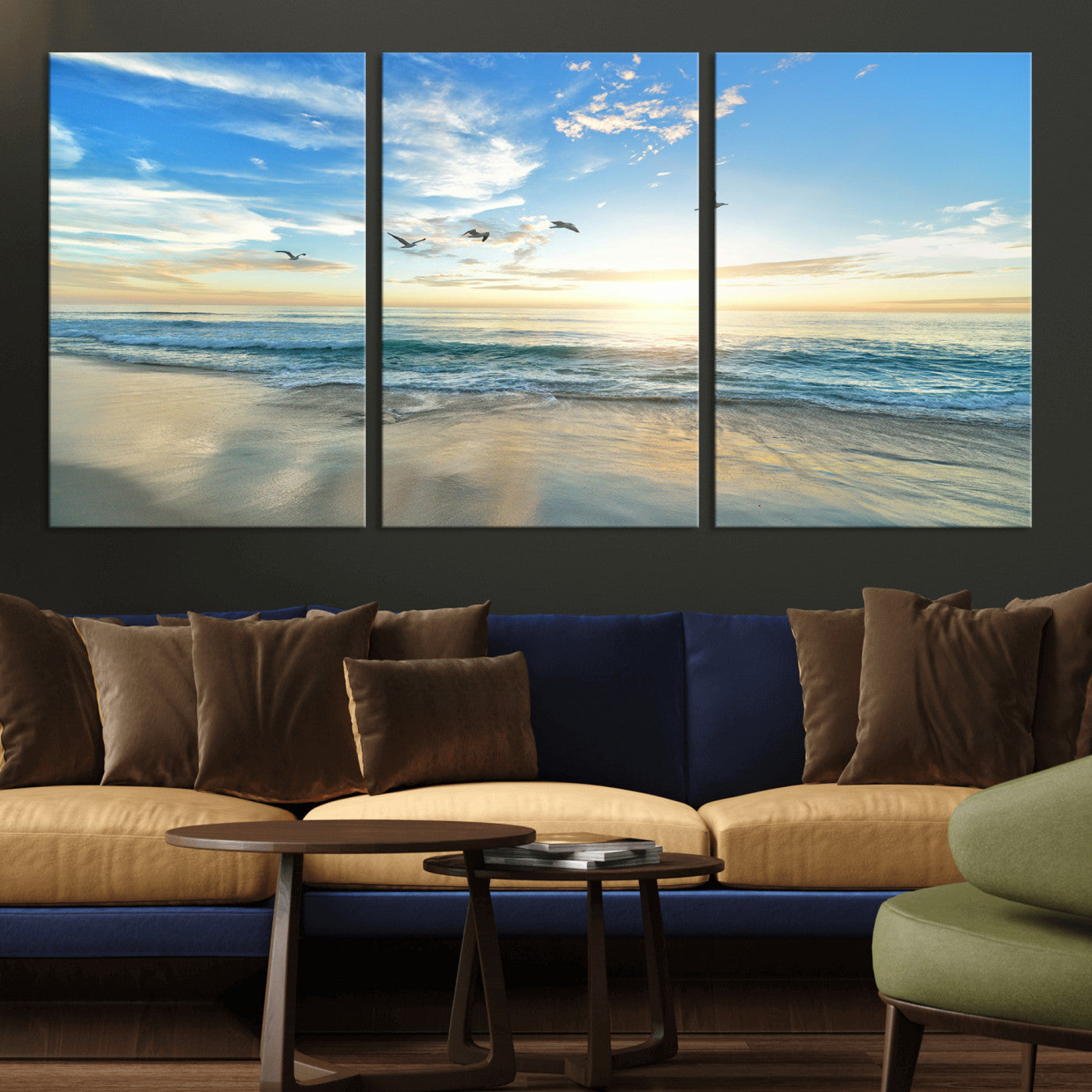 20708696-MGV-CV-36X24-Minimalist Seaside Wall Art Canvas Print, Framed Morning Glow Art Picture Print, Golden Reflections Perfect Coastal Minimalist