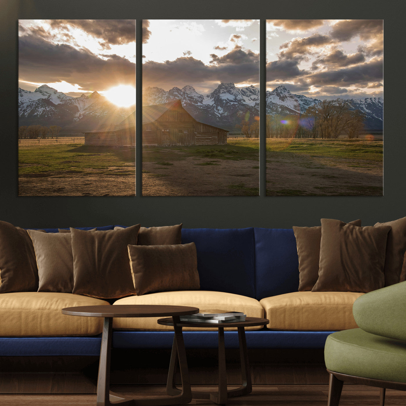 52555760-MGV-CV-36X24-Snowy Peaks Wall Art Canvas Print, Framed Nature Escape Art Picture Print, Rustic Charm Perfect Rustic Western Decor Artwork