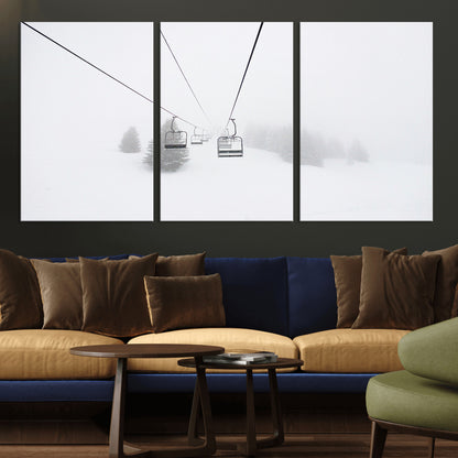 20216390-MGV-CV-36X24-Ski Lift Wall Art Canvas Print, Framed Snowy Landscape Art Picture Print, Alpine Adventure Perfect Nordic Minimalist Decor Artwork