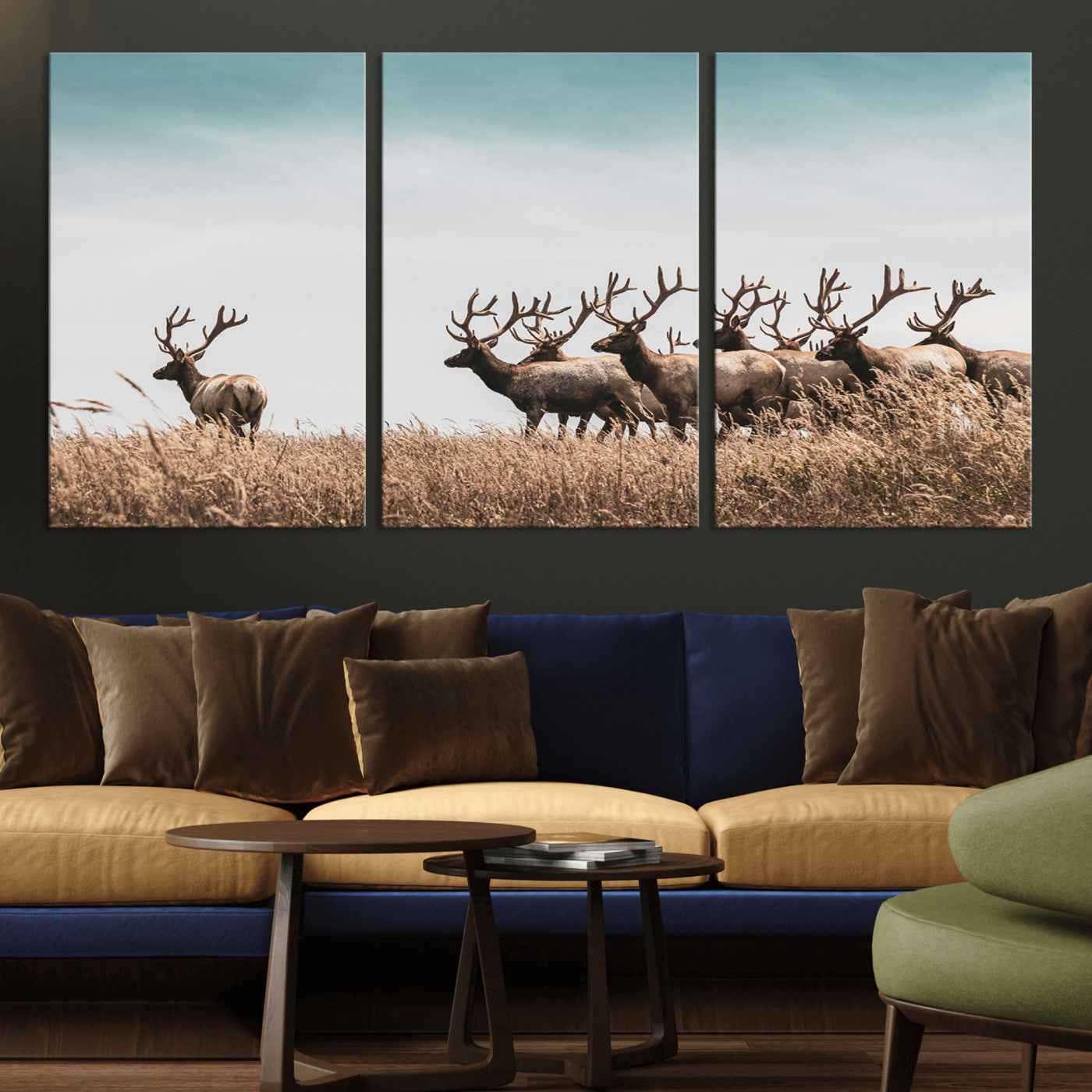 81594705-MGV-CV-36X24-Elk Herd Wall Art Canvas Print, Framed Wildlife Photography Art Picture Print, Rustic Nature Print Perfect Rustic Wildlife Decor