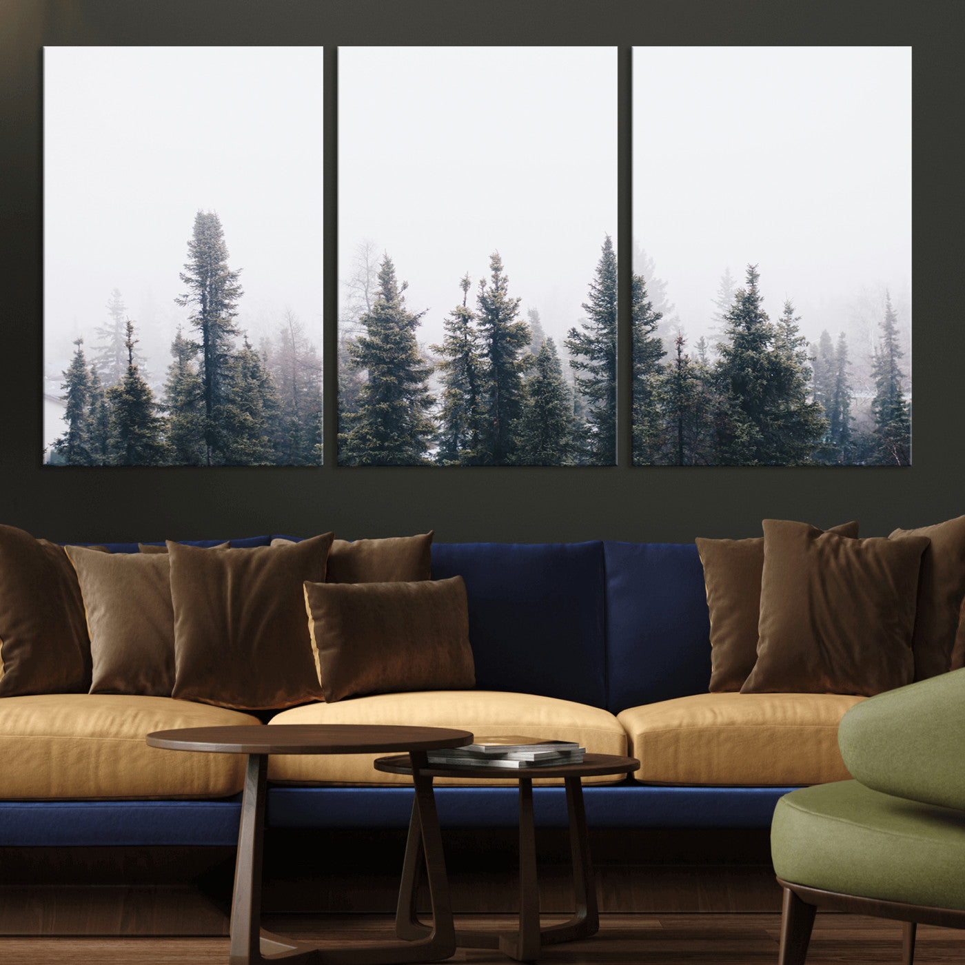 42364796-MGV-CV-36X24-Foggy Forest Wall Art Canvas Print, Framed Misty Pines Art Picture Print, Moody Woodland Perfect Scandinavian Minimalist Decor