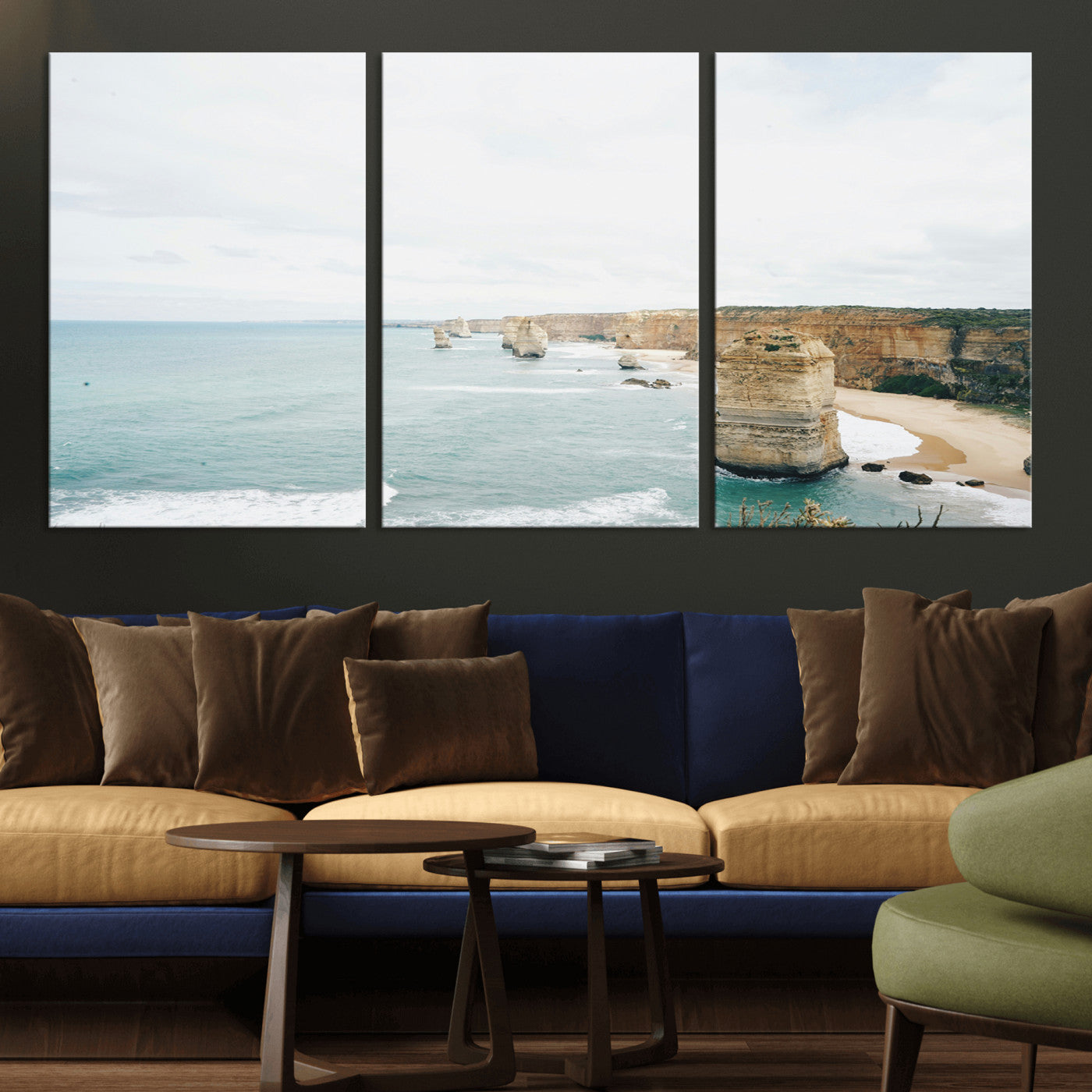 70095633-MGV-CV-36X24-Twelve Apostles Wall Art Canvas Print, Framed Coastal Cliffs Art Picture Print, Rugged Rock Formations Perfect Minimalist Coastal