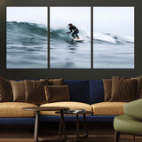 11693607-MGV-CV-36X24-Surfer on Wave Wall Art Canvas Print, Framed Ocean Adventure Art Picture Print, Motion Blur Water Perfect Coastal Adventure Decor