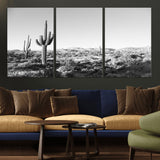 85205054-MGV-CV-36X24-Saguaro Cactus Wall Art Canvas Print, Framed Monochrome Landscape Art Picture Print, Scenic Arizona View Perfect Minimalist