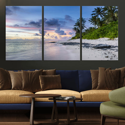 75045485-MGV-CV-36X24-Tropical Beach Wall Art Canvas Print, Framed Sunset Glow Art Picture Print, Palm Tree Coast Perfect Tropical Coastal Decor Artwork