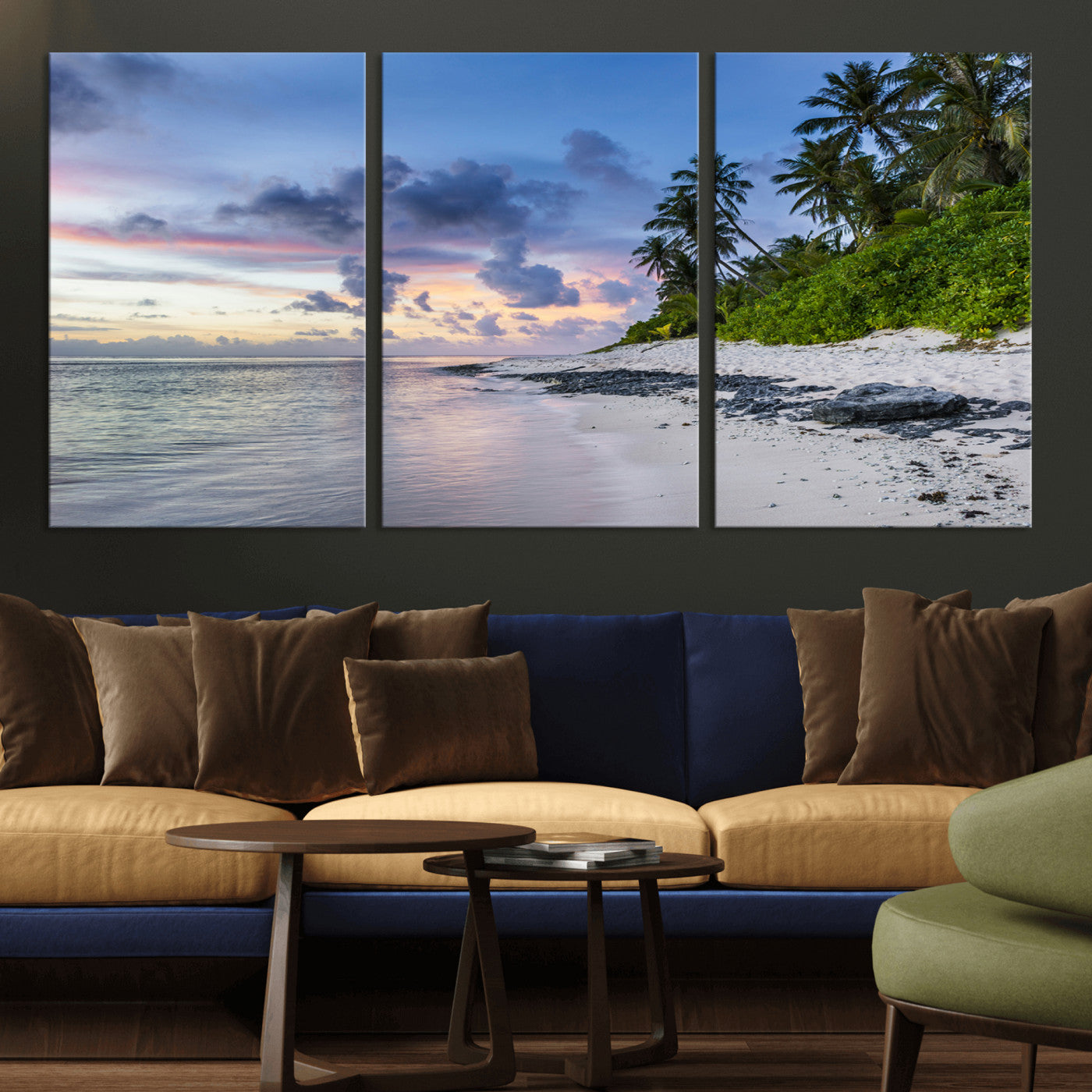 75045485-MGV-CV-36X24-Tropical Beach Wall Art Canvas Print, Framed Sunset Glow Art Picture Print, Palm Tree Coast Perfect Tropical Coastal Decor Artwork