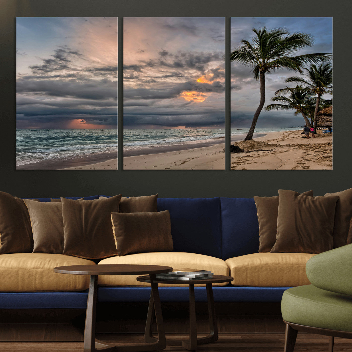 62574547-MGV-CV-36X24-Tropical Storm Wall Art Canvas Print, Framed Moody Beach Art Picture Print, Dramatic Sky Perfect Tropical Coastal Decor Artwork