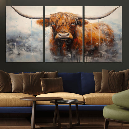 X61001-MGV-CV-36X24-Scottish Highland Wall Art Canvas Print, Framed Longhorn Art Picture Print, Western Cow Perfect Farmhouse Decor Artwork