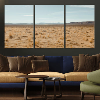 55918919-MGV-CV-36X24-Desert Landscape Wall Art – Golden Grass Plains and Mountain Horizon Canvas Print, Southwest Nature Photography Decor for Living
