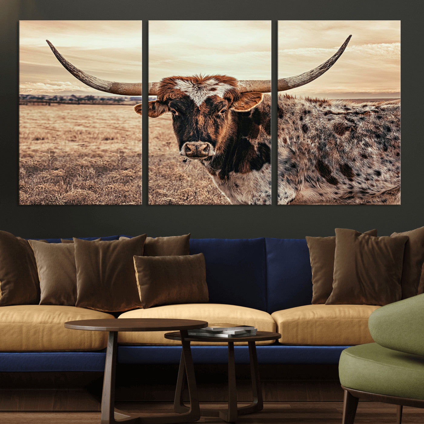 95745718-MGV-CV-36X24-Texas Longhorn Wall Art – Western Cattle Photography Canvas Print, Rustic Ranch Animal Artwork Country Farmhouse Decor for Living