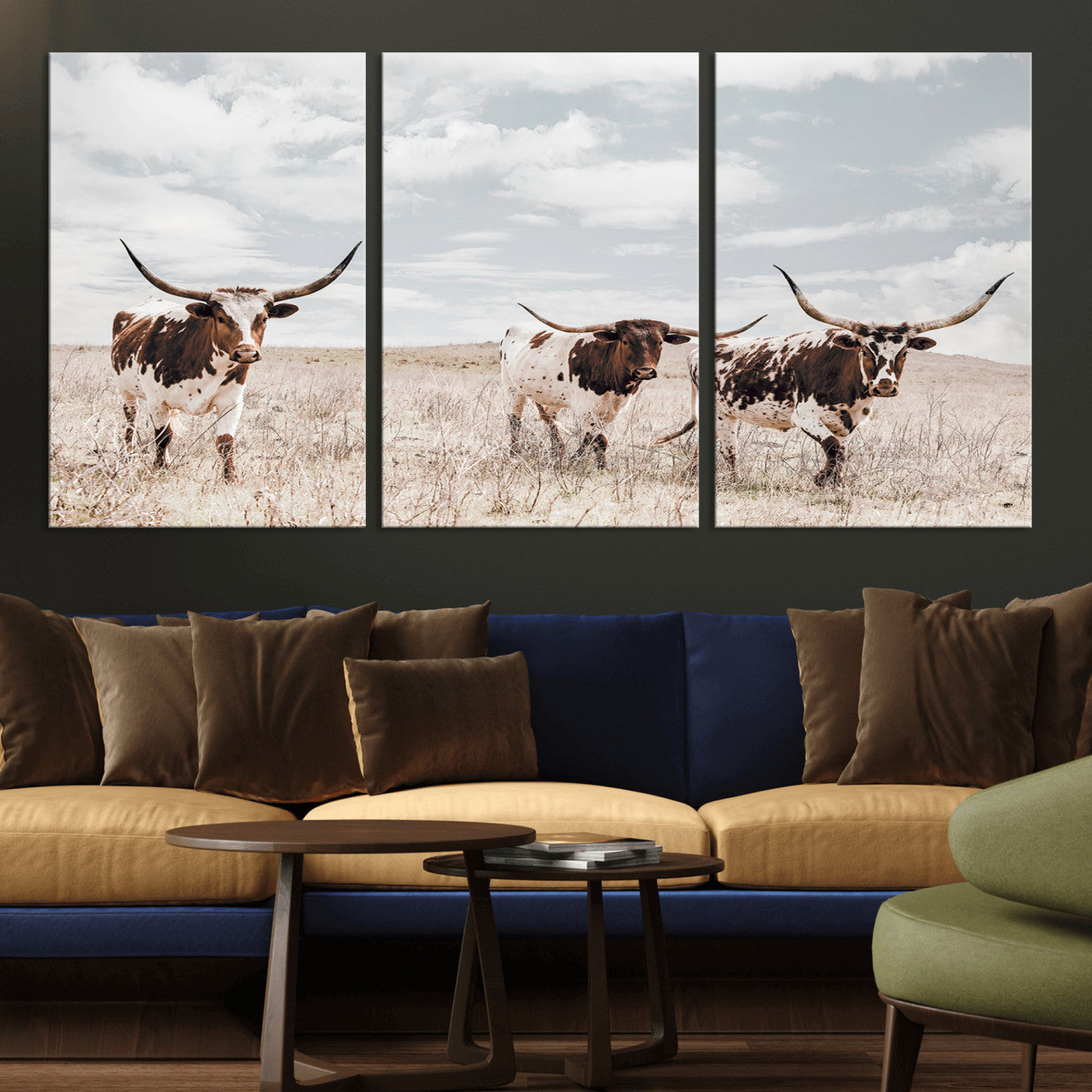 65621083-MGV-CV-36X24-Texas Longhorn Wall Art – Rustic Western Cattle Canvas Print, Southwestern Ranch Photography Decor for Living Room, Office,