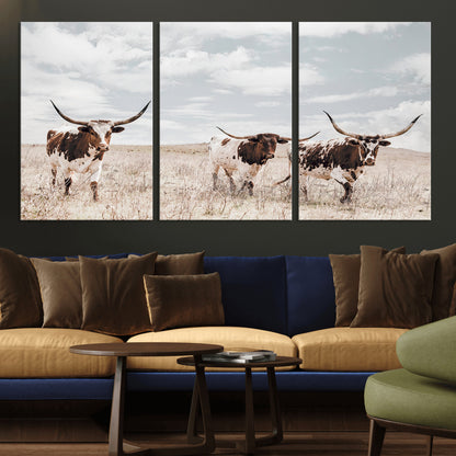 65621083-MGV-CV-36X24-Texas Longhorn Wall Art – Rustic Western Cattle Canvas Print, Southwestern Ranch Photography Decor for Living Room, Office,
