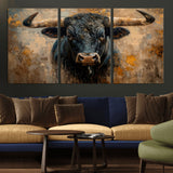 91615410-MGV-CV-36X24-Bull Wall Art – Rustic Western Longhorn Canvas Print, Powerful Abstract Animal Painting, Farmhouse Ranch Decor for Living Room,
