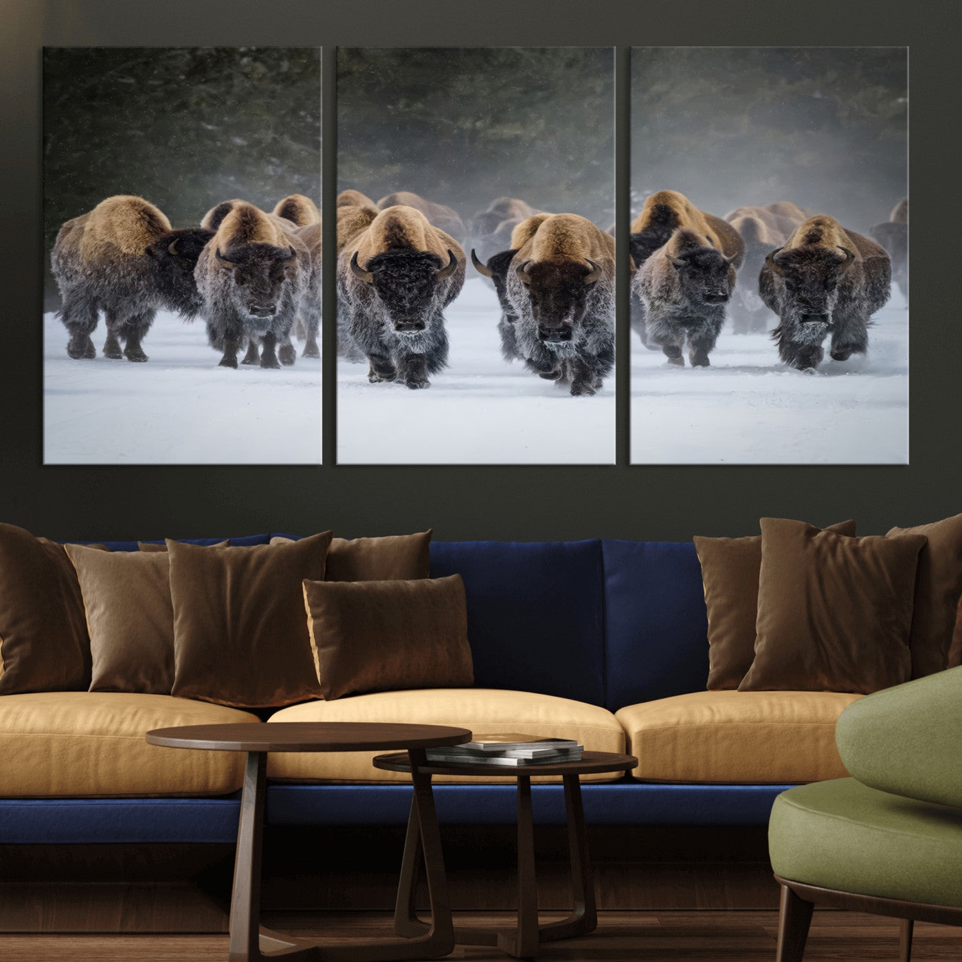 30332489-MGV-CV-36X24-Winter Bison Herd Wall Art – Powerful Buffalo Canvas Print, Rustic Wildlife Photography Decor for Farmhouse, Cabin, Lodge, Living