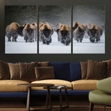 30332489-MGV-CV-36X24-Winter Bison Herd Wall Art – Powerful Buffalo Canvas Print, Rustic Wildlife Photography Decor for Farmhouse, Cabin, Lodge, Living