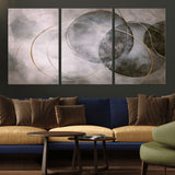 20066876-MGV-CV-36X24-Neutral Abstract Circle Wall Art – Modern Gray Beige Gold Canvas Print, Minimalist Geometric Painting for Bedroom, Living Room,