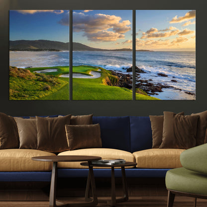 50107048-MGV-CV-36X24-Golf Course Wall Art – Coastal Ocean View Canvas Print, Scenic Fairway Landscape Decor for Office, Man Cave, Bedroom, or Living