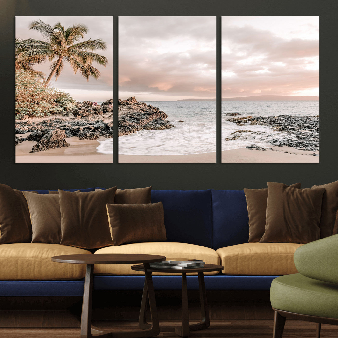 14214613-MGV-CV-36X24-Tropical Beach Wall Art – Palm Tree and Ocean Sunset Canvas Print, Relaxing Coastal Landscape Decor for Living Room, Bedroom, or