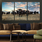 13867292-MGV-CV-36X24-Black Cattle Wall Art – Rustic Ranch Herd Canvas Print, Western Farmhouse Country Landscape Decor for Living Room, Office, or