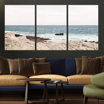 25481980-MGV-CV-36X24-Ocean Coastal Wall Art – Rocky Shoreline and Waves Canvas Print, Serene Beach Landscape Decor for Living Room, Bedroom, or Office