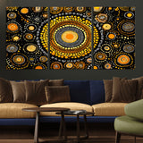 45478523-MGV-CV-36X24-Abstract Circle Wall Art – Bold Black and Gold Dot Painting Canvas Print, Modern Geometric Mandala Style Decor for Living Room or