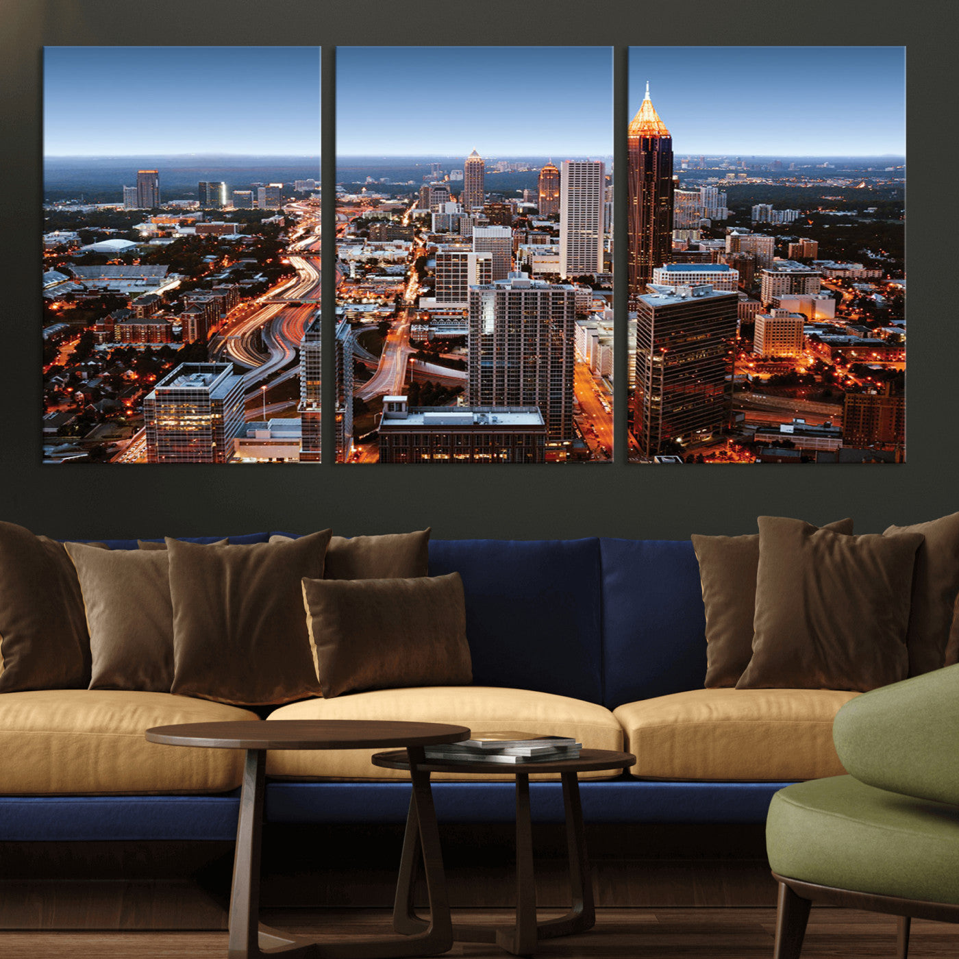 25096967-MGV-CV-36X24-Atlanta Skyline Wall Art – Vibrant Cityscape Canvas Print, Modern Night Lights Urban Decor for Office, Living Room, or Apartment
