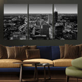 46578567-MGV-CV-36X24-Atlanta Skyline Wall Art – Black and White Cityscape Canvas Print, Modern Urban Night Decor for Office, Living Room, or Apartment