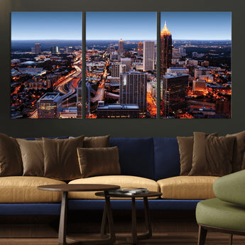 81886632-MGV-CV-36X24-Atlanta Skyline Wall Art – Vibrant City Lights Canvas Print, Modern Urban Cityscape Decor for Living Room, Office, or Apartment