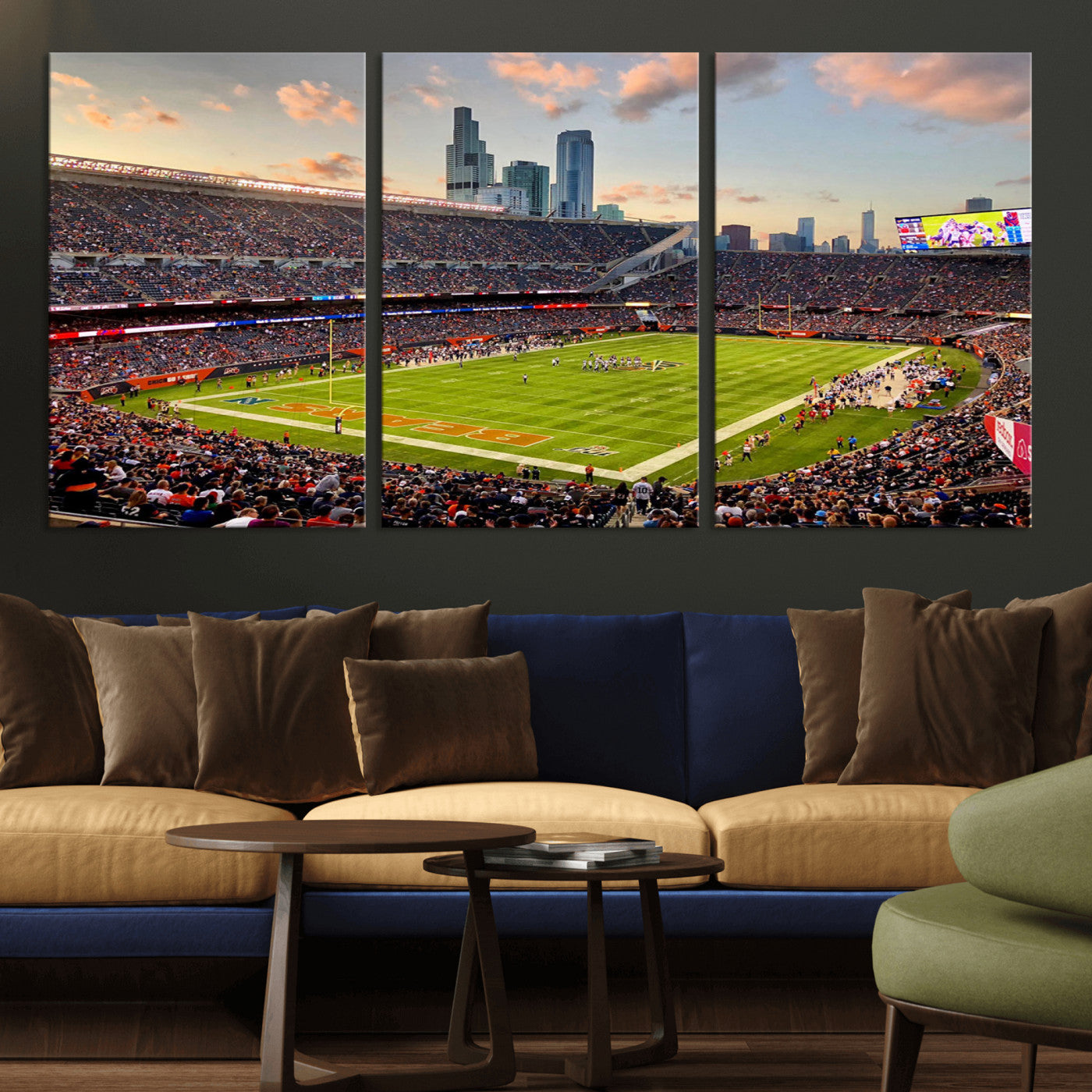 55377093-MGV-CV-36X24-Soldier Field Wall Art – Panoramic Chicago Bears Football Stadium Canvas Print, Game Day Sports Decor for Man Cave, Bar, Office,